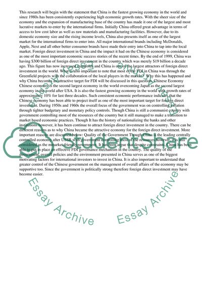 China as an attractive market for Foreign Direct Investment