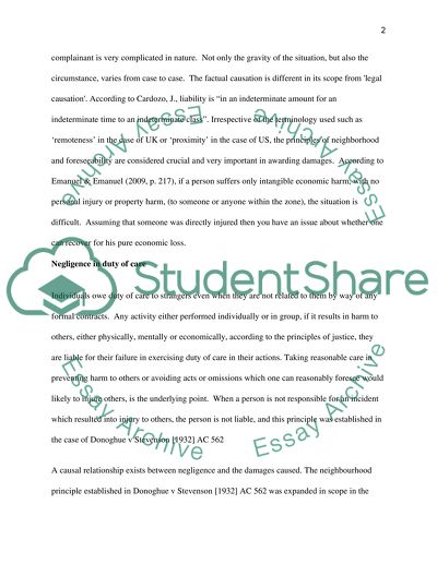 The Statement: In Tort Law, Pure Economic Loss is Never Recoverable in an Action for Negligence