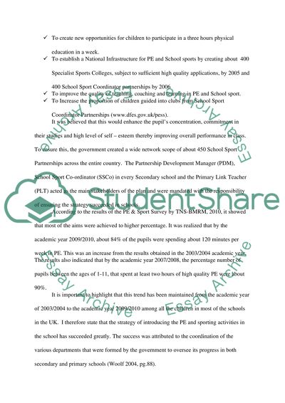 Implementation of the UK Last Government PE, School Sport and Club Links Strategy