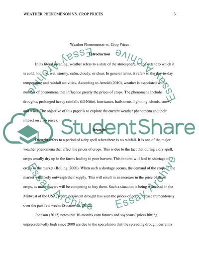 Weather Phenomenons vs. Crop Prices