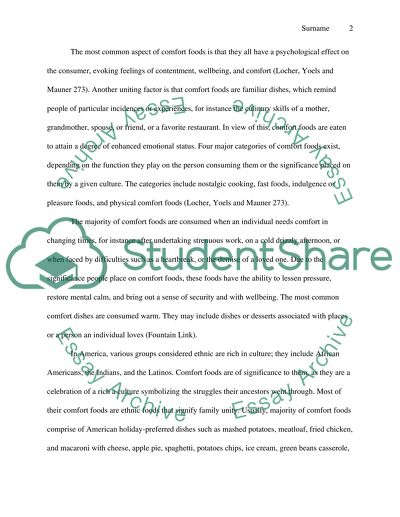 The Preference and Practice of Consuming Comfort Foods