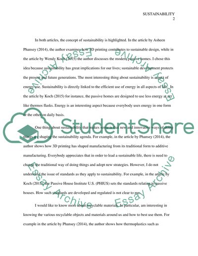 Articles on the Concept of Sustainability