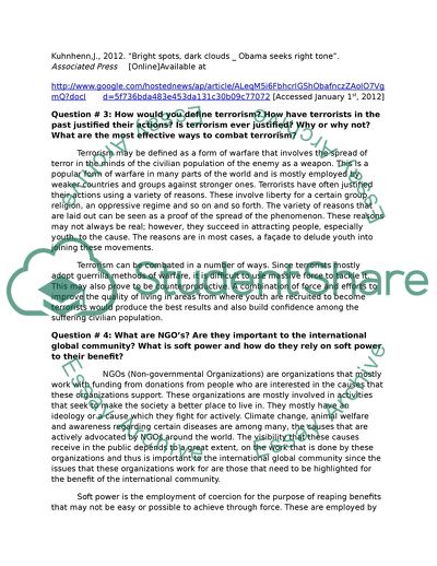 Non-governmental Organizations, Terrorism, the Role of the US in the International System