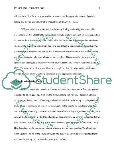 Ethics Analysis of Book-Tuesdays with Morrie