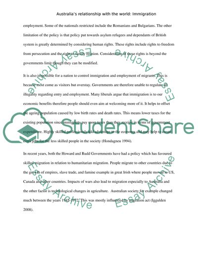 Australias Relationship with the World: Immigration