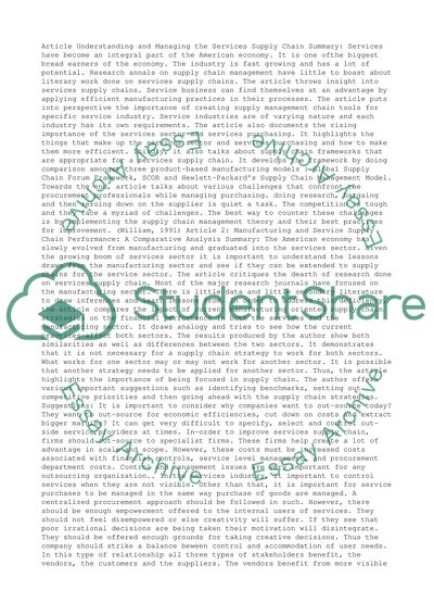 Understanding and Managing the Services Supply Chain