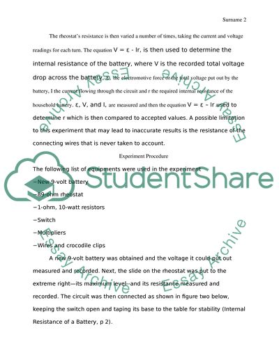 Internal Resistance of a Battery