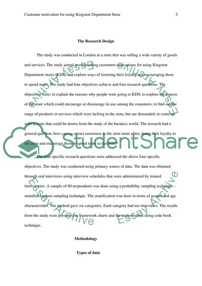 Customer Motivation for Using Kingston Department Store