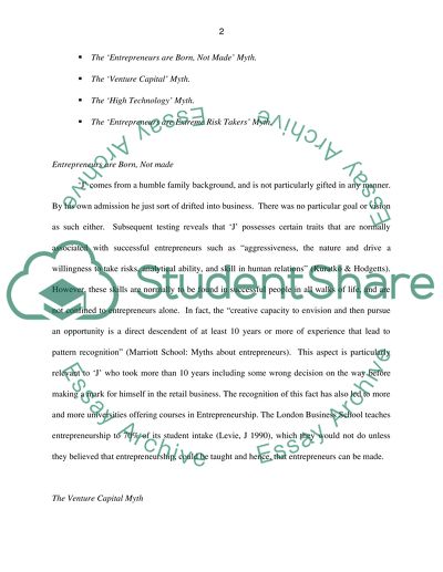 Myths of Entrepreneurships