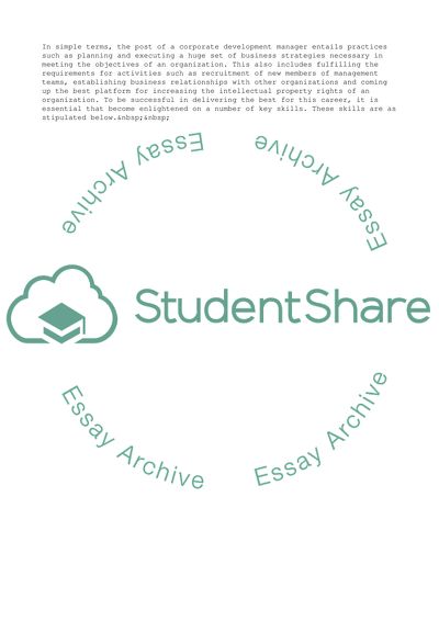 Skills Required for Corporate Development Manager