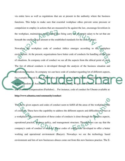 Workplace code of conduct