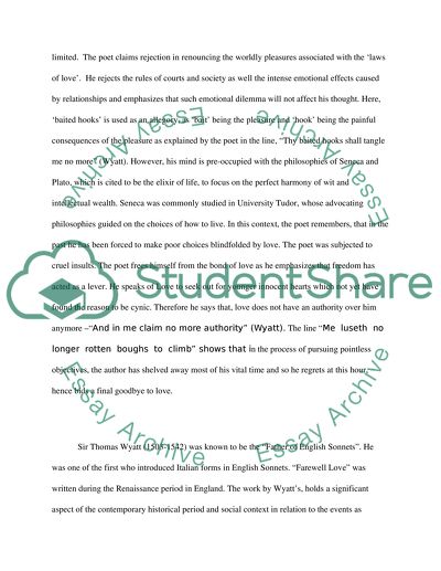 Poetry Explication on Sir Thomas Wyatt the Poem Farewell Love