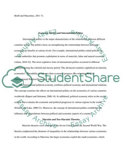 The Importance of Economic Factors in International Politics in Marxism and Neomarxism