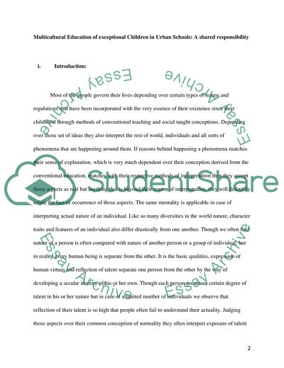 Multiculitural Education of Exceptional Children in Urban Schools: A Shared Responsibiity