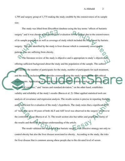Analysis od the Study about Bariatric Surgery