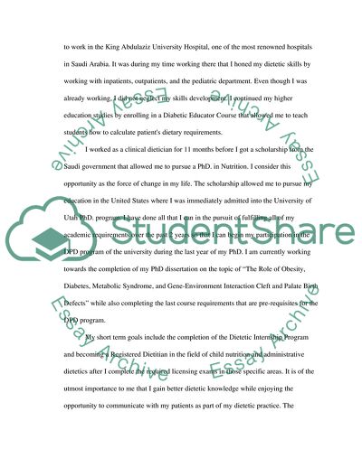 Statement of Purpose- Dietetic Internship