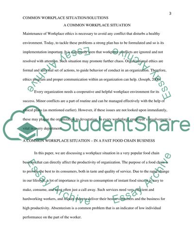 A COMMON WORKPLACE SITUATION-ABSENTEEISM IN A FAST FOOD CHAIN