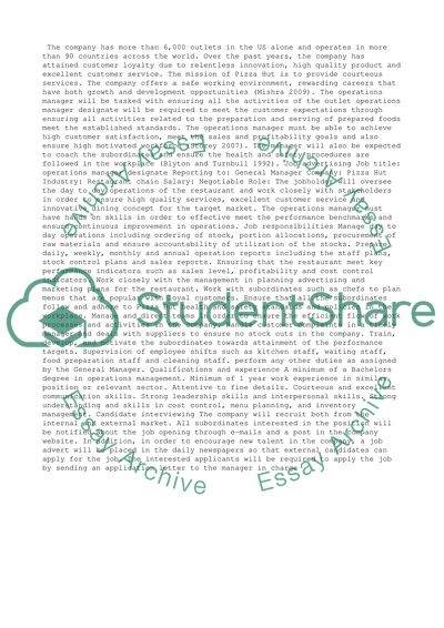 Pizza Hut Trainee Operations Manager 12 month plan