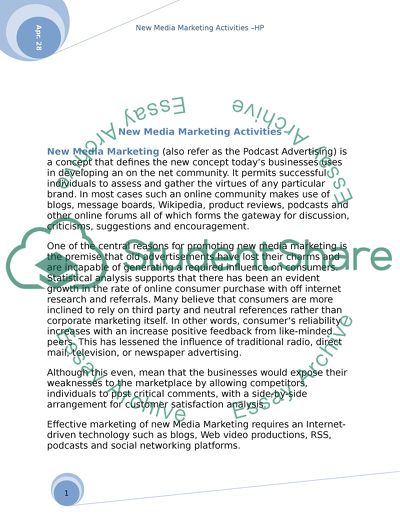 New Media Marketing Activities Hewlett-Packard