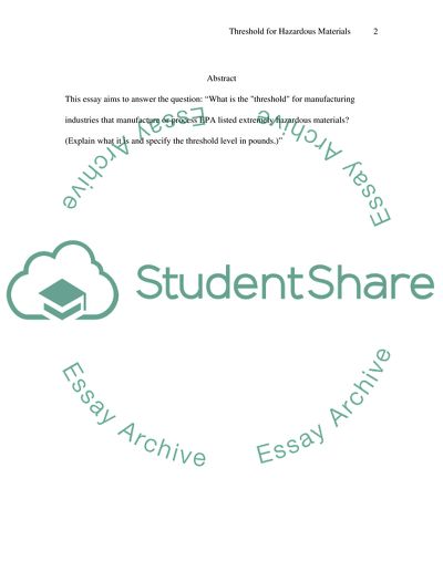The Established Threshold for Hazardous Material