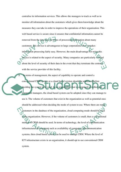 Case Study--Customer Relationship Management Heads to the Cloud (ITM class)