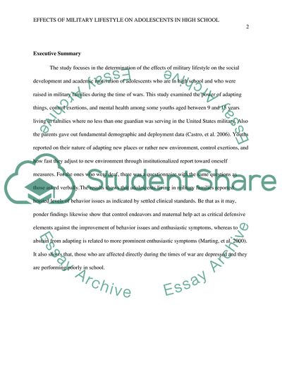 Effects of Military Lifestyle on Adolescents in High School