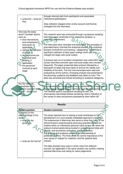 Critical Appraisal Framework Assignment Example | Topics and Well ...