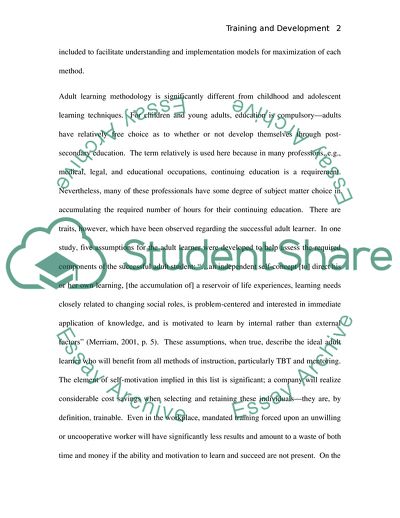 Training and Development: TBT and Mentoring