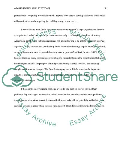 Admissions Application For a Graduate Program 500 words Essay