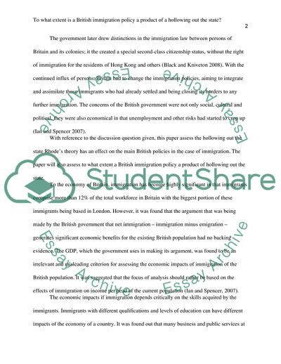 To What Extent is a British Immigration Policy a Product of a Hollowing Out the State