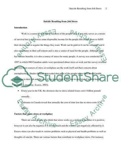 Suicide Resulting from Job Stress