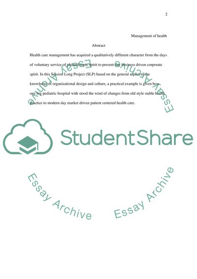 Management of Health Programmes- Organizational Design and Culture - A Process Centered Concept (SLP)