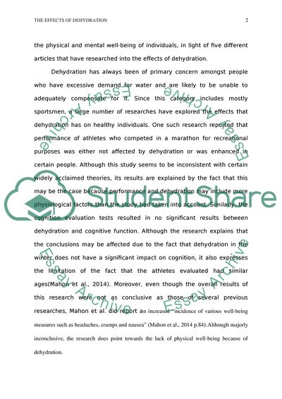 The Effects of Dehydration on the Body and Cognitive Function