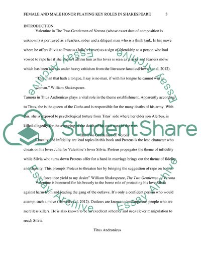 Female and Male Honor Playing Key Roles in Shakespeare