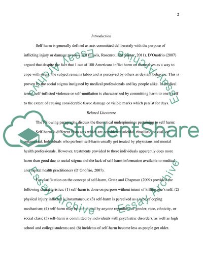 The Theoretical Underpinnings Pertaining To Self-Harm