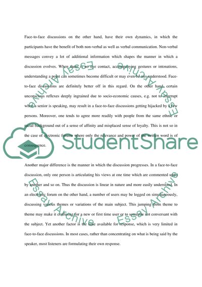 Electronic Forums and Face-to-Face Discussions