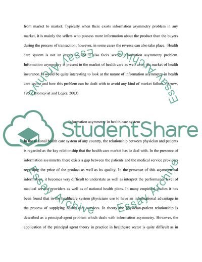 Information Asymmetry Problem in Health Care System