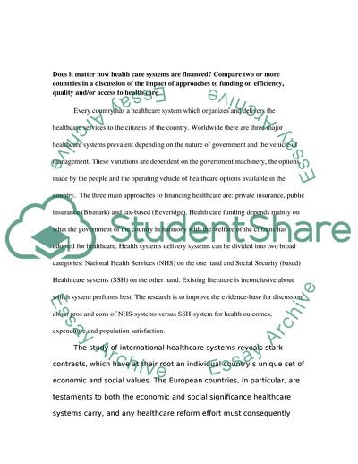 Impact of Approaches to Funding on Health Care Systems