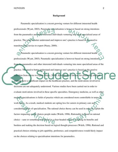 Reasons Surround Paramedic Specialization Intention