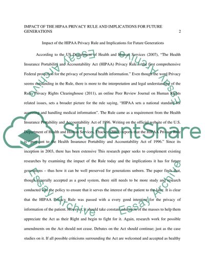 Impact of the HIPAA Privacy Rule and Implications for Future Generations