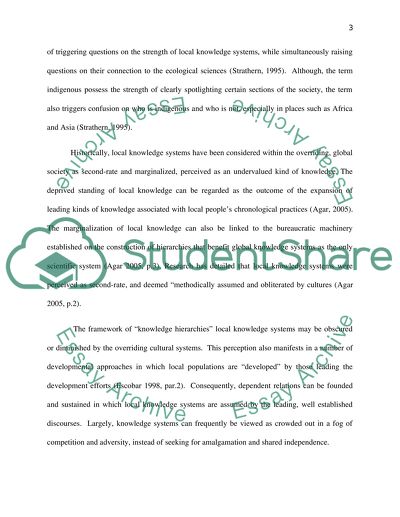 Anthropology of nature: LOCAL KNOWLEDGE VS GLOBAL KNOWLEDGE