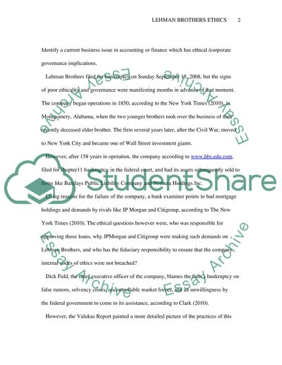 Ethics and Corporate Governance: Lehman Brothers