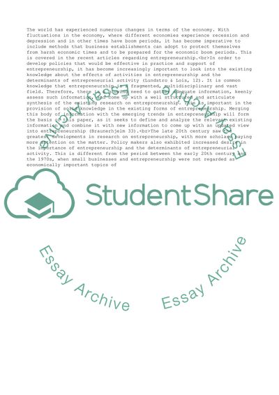 State of the Art in Entrepreneurship Literature