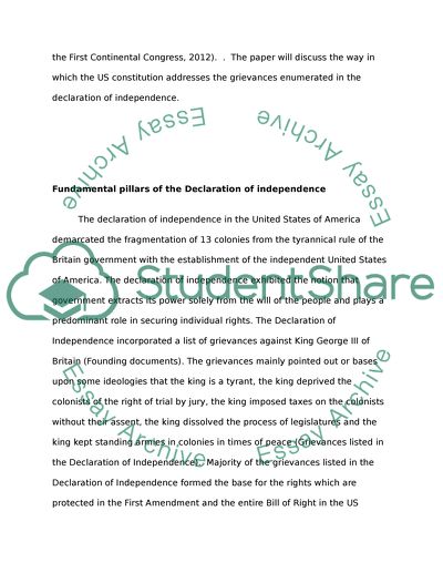 How does the US Constitution address the grievances enumerated in the declaration of independence