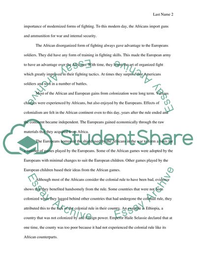 Moral Benefits of Colonization to both Africans and Europeans