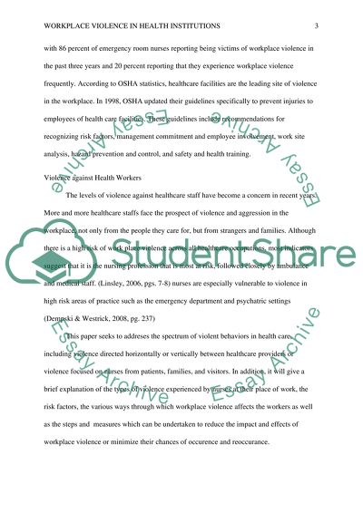 Workplace Violence in Health Institutions