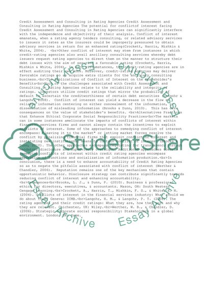 Credit Assessment and Consulting in Rating Agencies