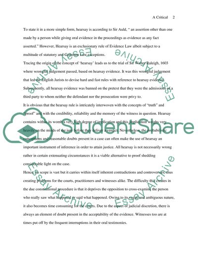 Evaluation of the Law Governing the Admission of Hearsay Evidence