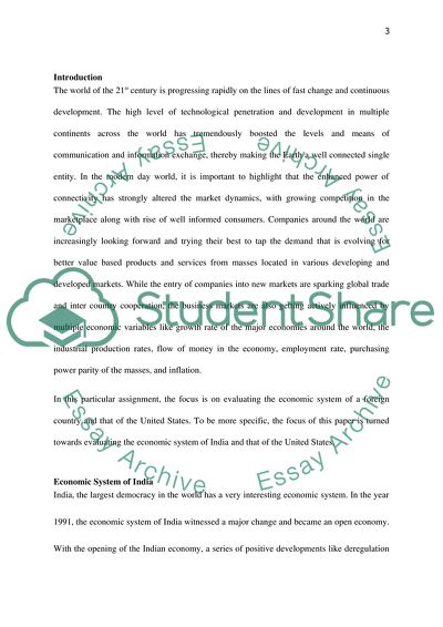 Comparative analysis of the economic system of one (1) foreign nation and the United States