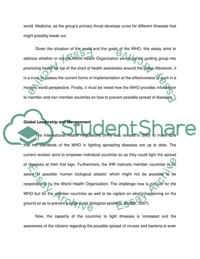 World Health Organization and the International Health Security of the Modern World